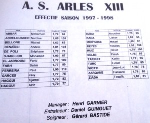 compo d'équipe ARLES XIII 97-98
