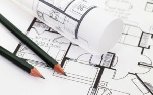 Architect rolls and plans , Architectural plan , Technical project drawing